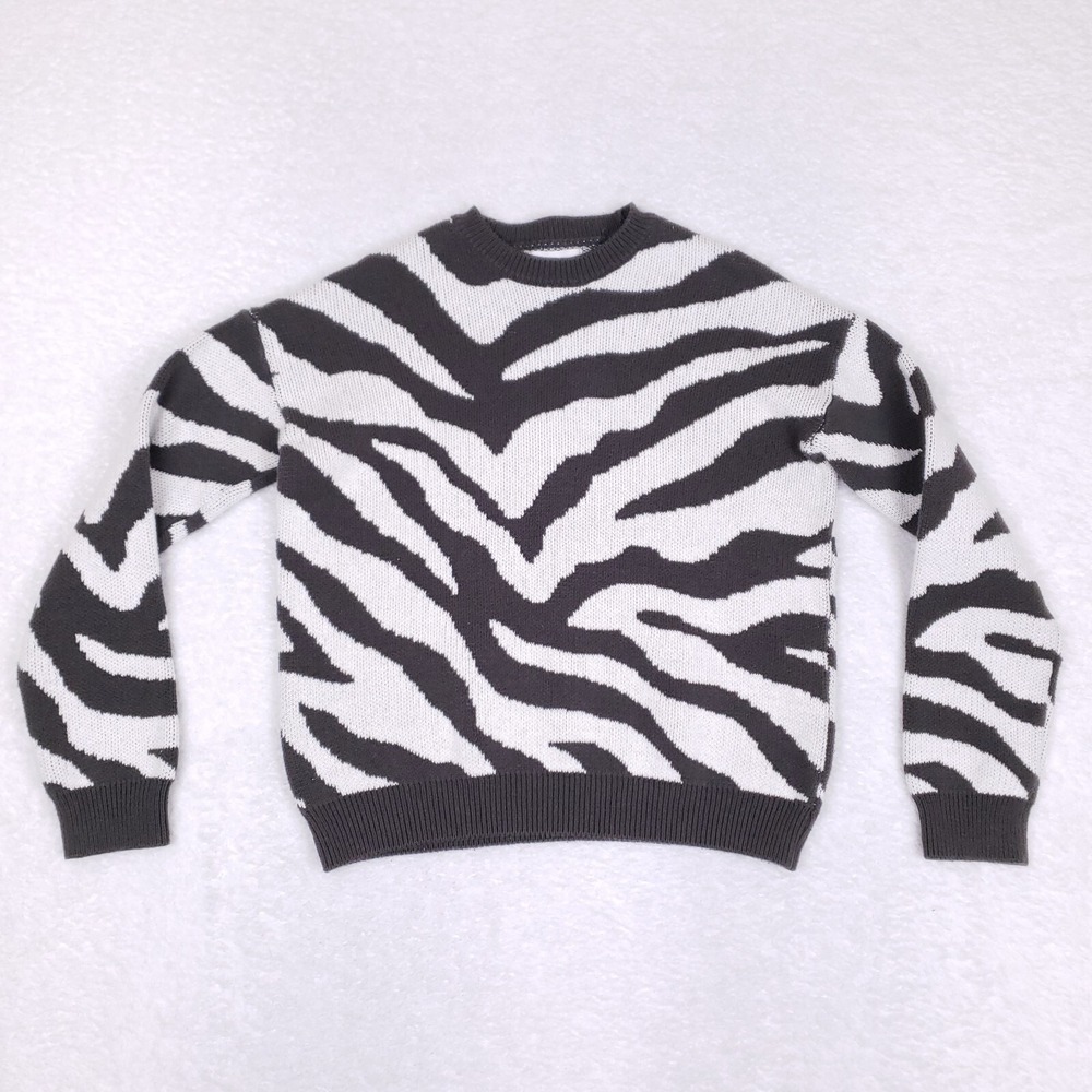 Melrose And Market Zebra Sweater XL Black White Crew Neck Boho Chic Animal Print